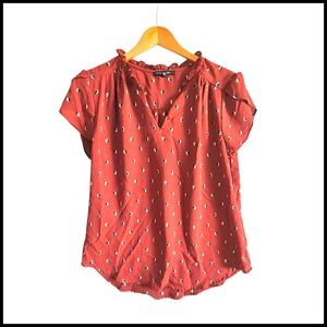 41 Hawthorn‎ Blouse Top Ruffle V-Neck Short Sleeve Casual Rust Size M